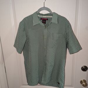 HAWK Mens Green Plaid Button Down Shirt
